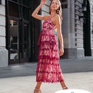 Endless Rose One Shoulder Burgundy Lace Dress